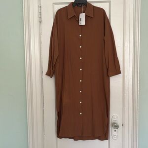 GGUHHU Womens Chic Button Down Rolled-Up Sleeve Long Cotton Blouse Maxi Dress